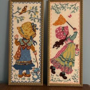 Vintage Framed Needlework for Little Girl’s Room